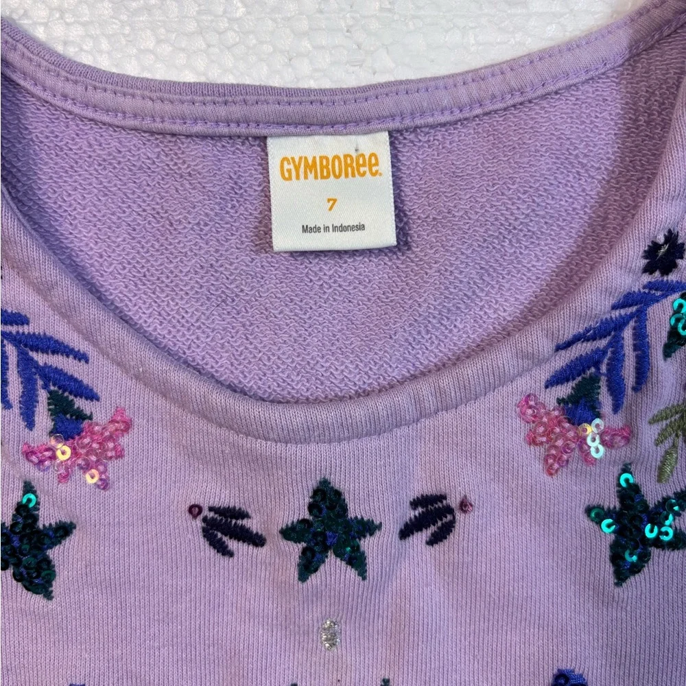 Gymboree Size 7 Girls Purple Embroidery Dress 100% Cotton Sequins  Floral Party
